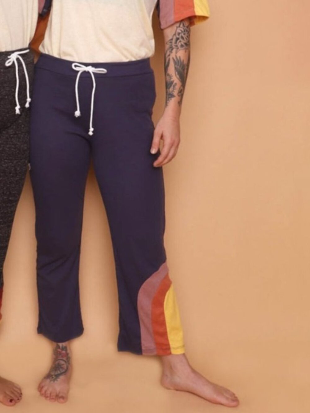 Camp Collection Navy Cropped Lounge Pants with Rainbow Patch S